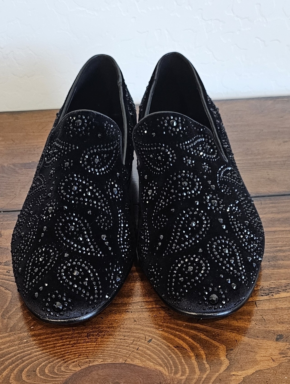Kurt Geiger Black Suede Crystal Embellished Velvet Loafers Men's Sizes 11.5
